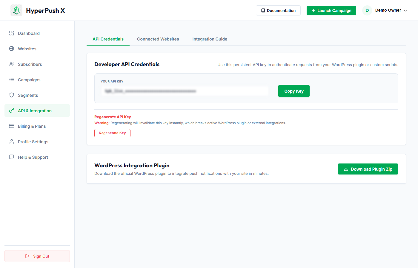 Real API Keys & Outbound Webhooks Panel