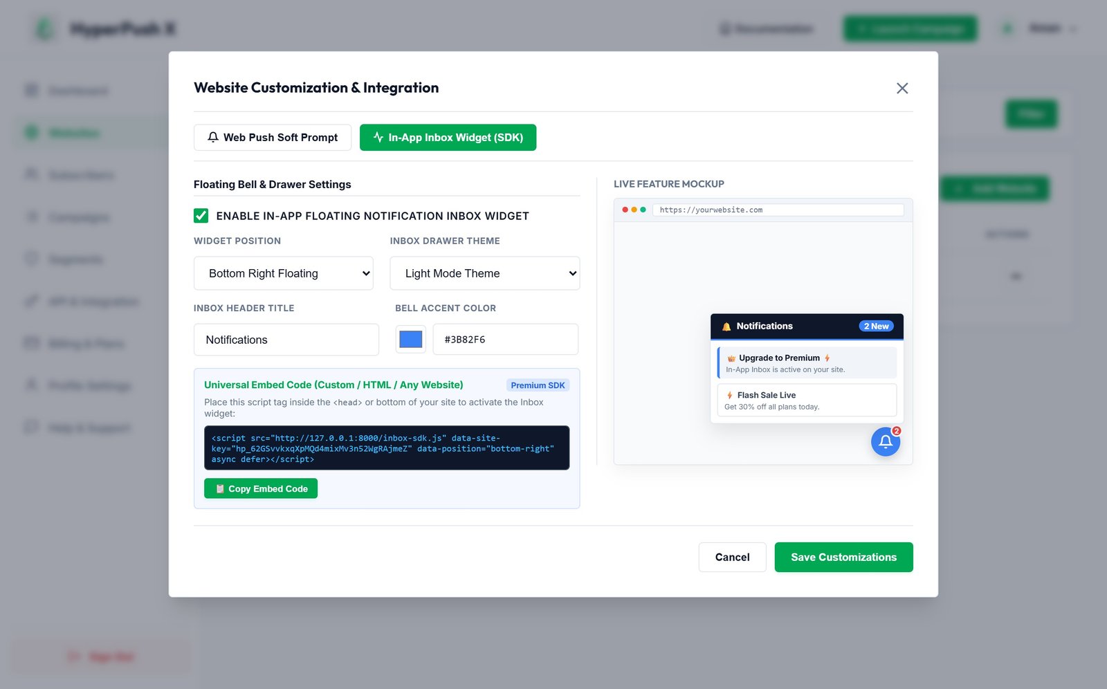 Owner Dashboard Inbox Customizer