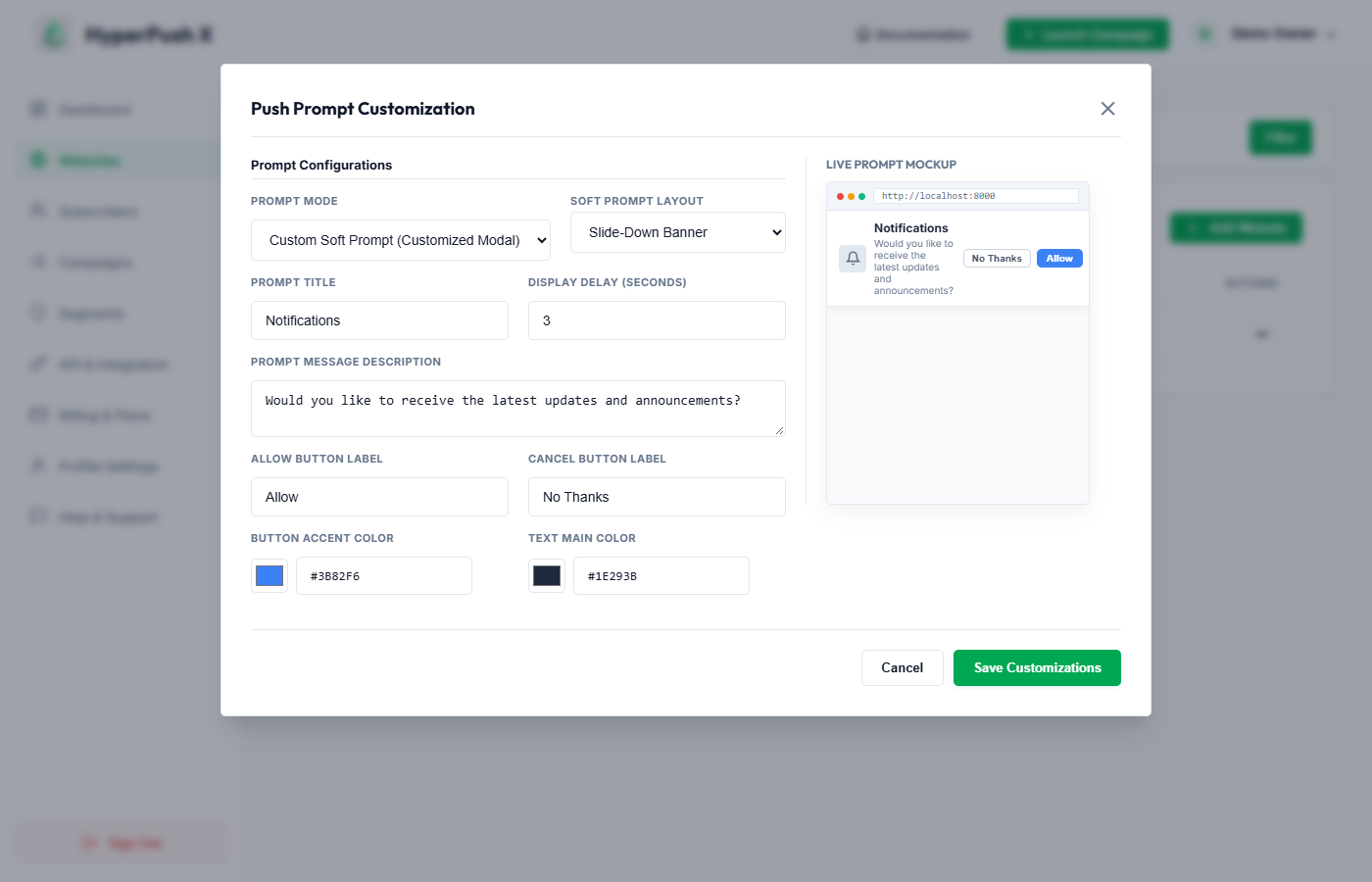 Registered Websites Console Overview