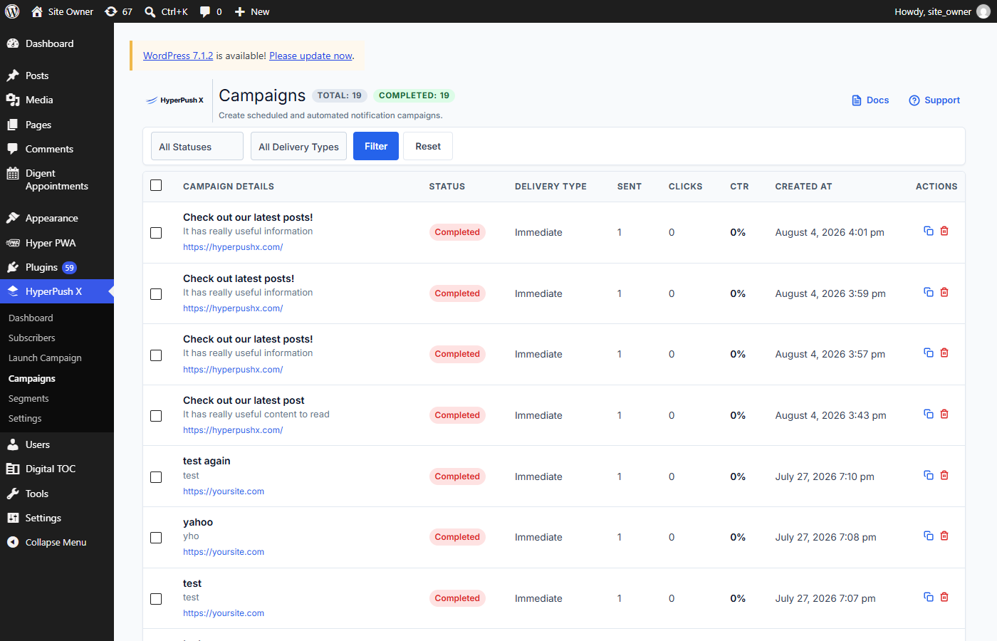 WordPress Plugin Campaign History