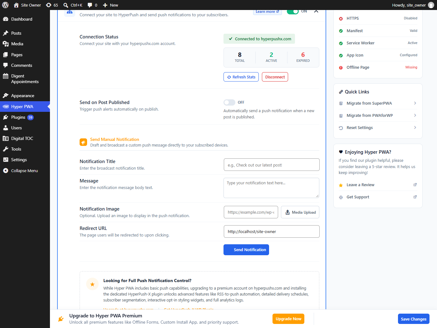 Hyper PWA WordPress Settings Dashboard