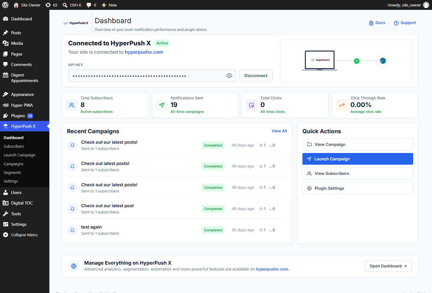 HyperPush X Pro WordPress Dashboard Panel